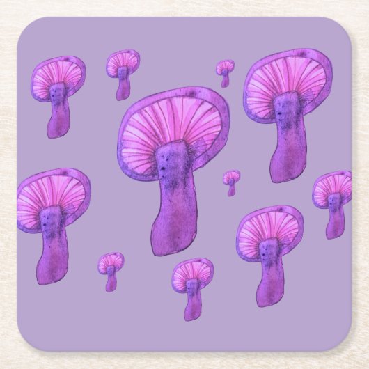 紫のキノコパーティー スクエアペーパーコースター (正面)