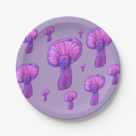 紫のキノコパーティー ペーパープレート (正面)