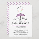 紫のキラキラベビー散水ダウンロード 招待状 (正面/裏面)