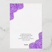 紫のキンセアニェラドレスと花 箔招待状 (裏面)