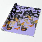 紫のギフトラッピングの黒いレースと蝶 ラッピングペーパー (アンロールド)