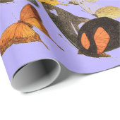 紫のギフトラッピングの黒いレースと蝶 ラッピングペーパー (ロールコーナー)