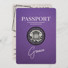 紫のギリシャパスポート Save the Date カード