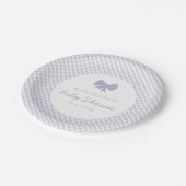 紫のギンガムの女の子は赤ちゃんシャワーを弓 ペーパープレート (アングル)