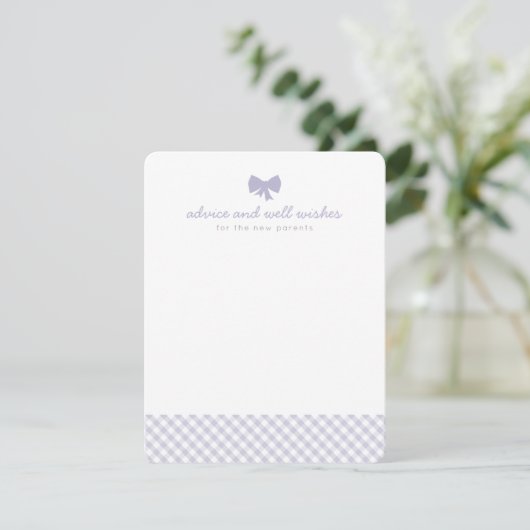 紫のギンガムアドバイスは赤ちゃんシャワーカードを願う アドバイスカード (スタンド正面)