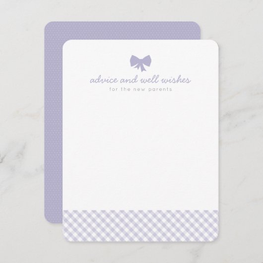 紫のギンガムアドバイスは赤ちゃんシャワーカードを願う アドバイスカード (正面/裏面)