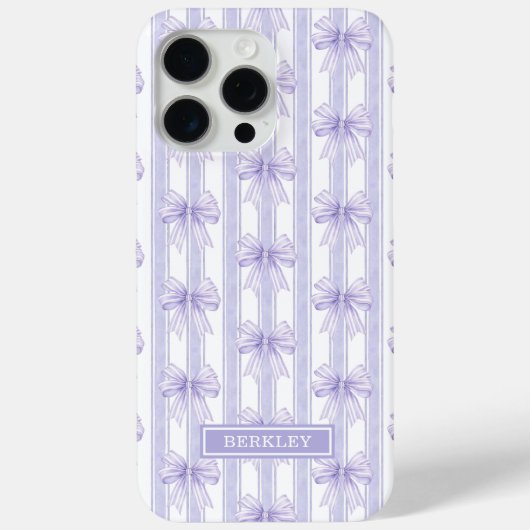 紫のクケットボウとストライプのモノグラム Case-Mate iPhoneケース (裏面)