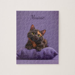 紫のクッションの上の漫画の亀の地獄の子猫 ジグソーパズル