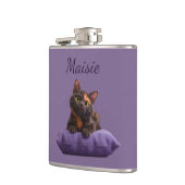 紫のクッションの上の漫画の亀の地獄の子猫 フラスク (左)