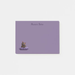 紫のクッションの上の漫画の亀の地獄の子猫 ポストイット