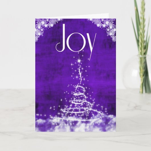 紫のクリスコンテンポラリーマスツリーでの喜び シーズンカード (正面)