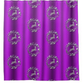 紫のクリスマスにトナカイをプレゼント シャワーカーテン (正面)