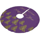 紫のクリスマスに輝く金ゴールドのクリスマスツリー ブラッシュドポリエステルツリースカート (アングル)