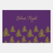 紫のクリスマスに輝く金ゴールドのクリスマスツリー ラッピングペーパーシート (正面2)