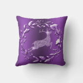 紫のクリスマスに銀のトナカイを飛び跳ねて クッション (裏面)