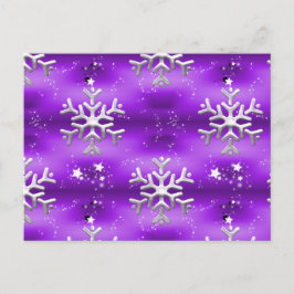紫のクリスマスに銀色の星と雪 ポストカード
