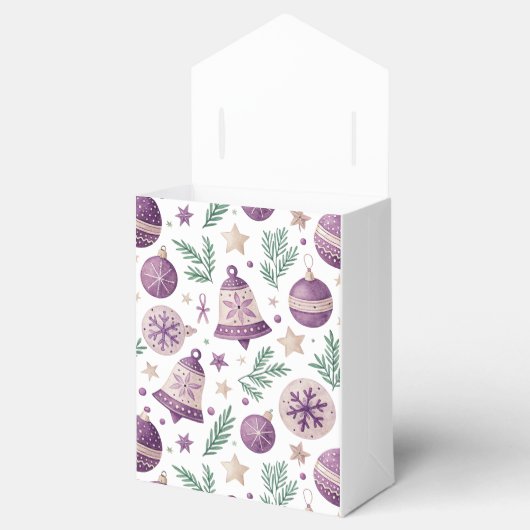 紫のクリスマスオーナメントとベルのビーフボックス フェイバーボックス (オープン)