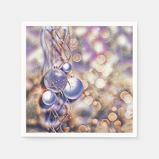 紫のクリスマスオーナメントの水色 スタンダードカクテルナプキン (正面)