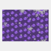 紫のクリスマスオーナメントラッピング紙シート ラッピングペーパーシート (正面2)