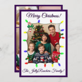 紫のクリスマスカード（ライトと写真） シーズンカード (正面/裏面)