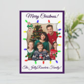 紫のクリスマスカード（ライトと写真） シーズンカード (スタンド正面)