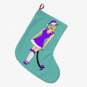紫のクリスマスキャットガール ラージクリスマスストッキング (正面 (吊り時))