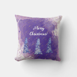 紫のクリスマスツリーと金の雪の結晶 クッション
