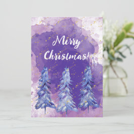 紫のクリスマスツリーと金の雪の結晶 シーズンカード