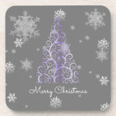 紫のクリスマスツリーと雪 コースター (正面)