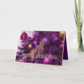 紫のクリスマスツリーのオーナメント シーズンカード (正面)