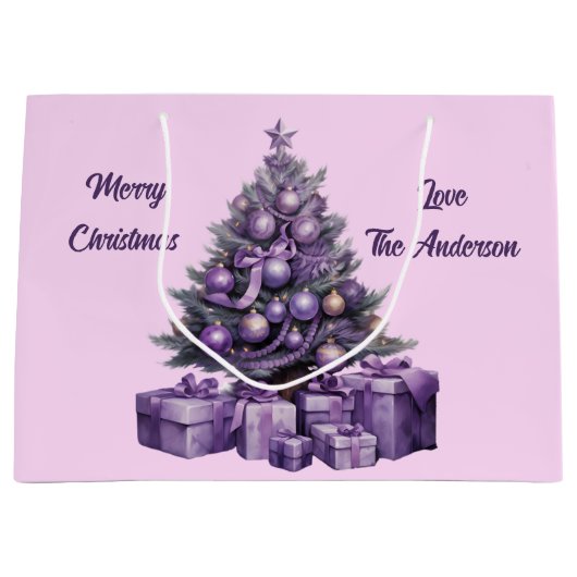紫のクリスマスツリー ラージペーパーバッグ (正面)