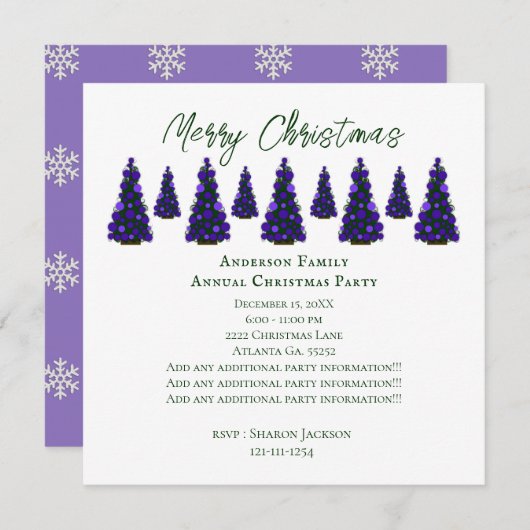 紫のクリスマスツリー 招待状 (正面/裏面)