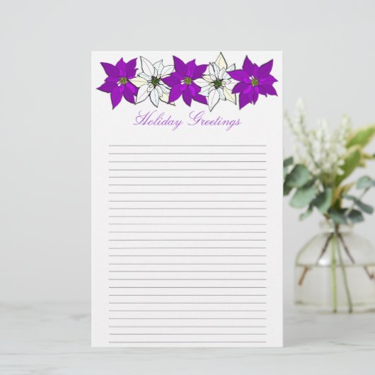 紫のクリスマスポインセチア裏打ち筆記用紙 便箋 (スタンド正面)
