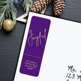 紫のクリスマス差出人ラベルに輝くゴールドのJOYFUL ラベル