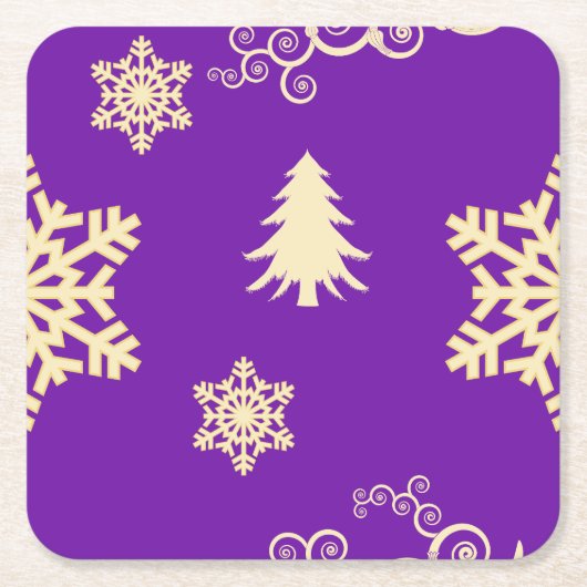 紫のクリスマス スクエアペーパーコースター (正面)