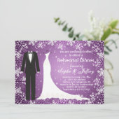 紫のクリスマス·リハーサル·ディナーの雪片 招待状 (スタンド正面)