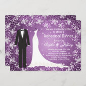 紫のクリスマス·リハーサル·ディナーの雪片 招待状 (正面/裏面)