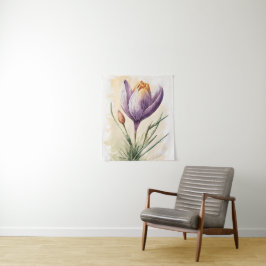 紫のクロッカスの花 水彩画の壁画 タペストリー