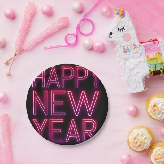 紫のグラデーションの新年を拡大表示 ペーパープレート (パーティー)