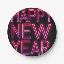 紫のグラデーションの新年を拡大表示 ペーパープレート