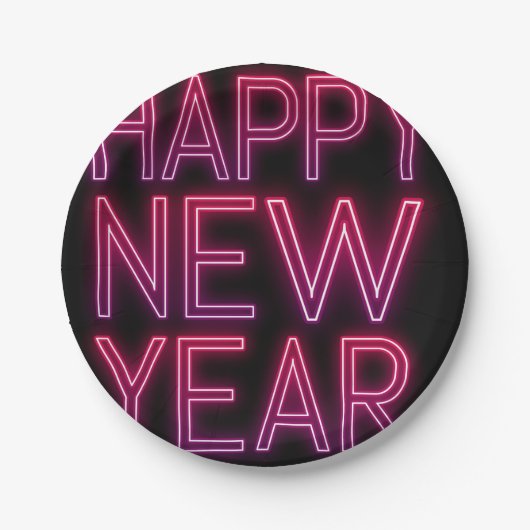 紫のグラデーションの新年を拡大表示 ペーパープレート (正面)