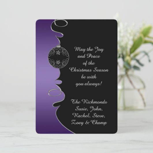 紫のグラデーションシルバーが渦巻華美くクリスマス シーズンカード (スタンド正面)