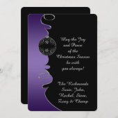 紫のグラデーションシルバーが渦巻華美くクリスマス シーズンカード (正面/裏面)