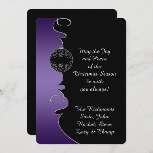 紫のグラデーションシルバーが渦巻華美くクリスマス シーズンカード (正面/裏面)