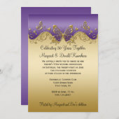 紫のグラデーション金ゴールドチョウ50周年 招待状 (正面/裏面)