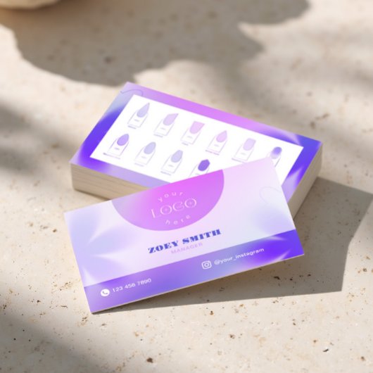 紫のグラデーション頭が切れるカード(爪、 ネイル技術者およびサロン用) 名刺