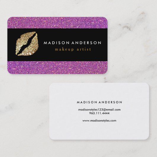 紫のグリアシックな金ゴールド唇 – メイクアップアーティスト 名刺 (正面/裏面)