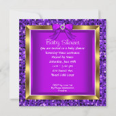 紫のグリッターかわいいベビーの靴の赤ちゃんシャワーガール 招待状 (裏面)
