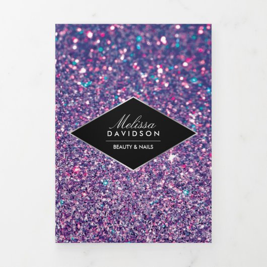 紫のグリッターとグラマーネイルサロンパンフレット 三つ折りカード (カバー)