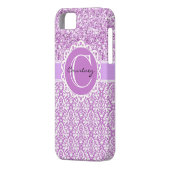 紫のグリッターとダマスク(名前とイニシャルカバー付き) Case-Mate iPhoneケース (裏面左)